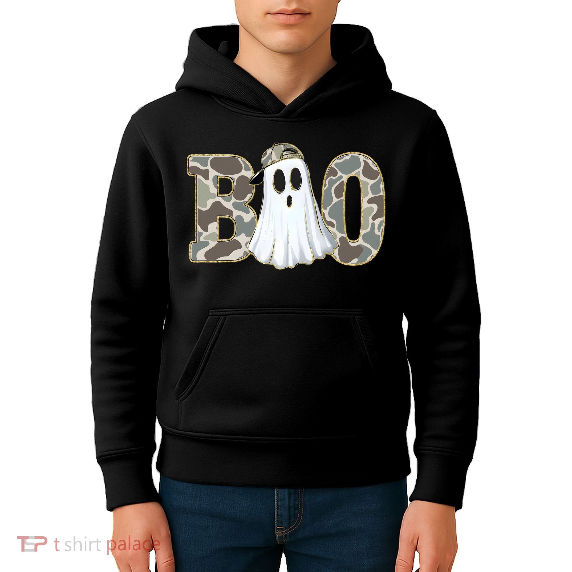 Camo Ghost Boo Spooky Halloween Kids Hoodie