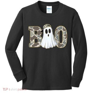 Camo Ghost Boo Spooky Halloween Kids Long Sleeve Shirt