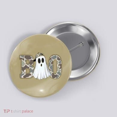 Camo Ghost Boo Spooky Halloween Button