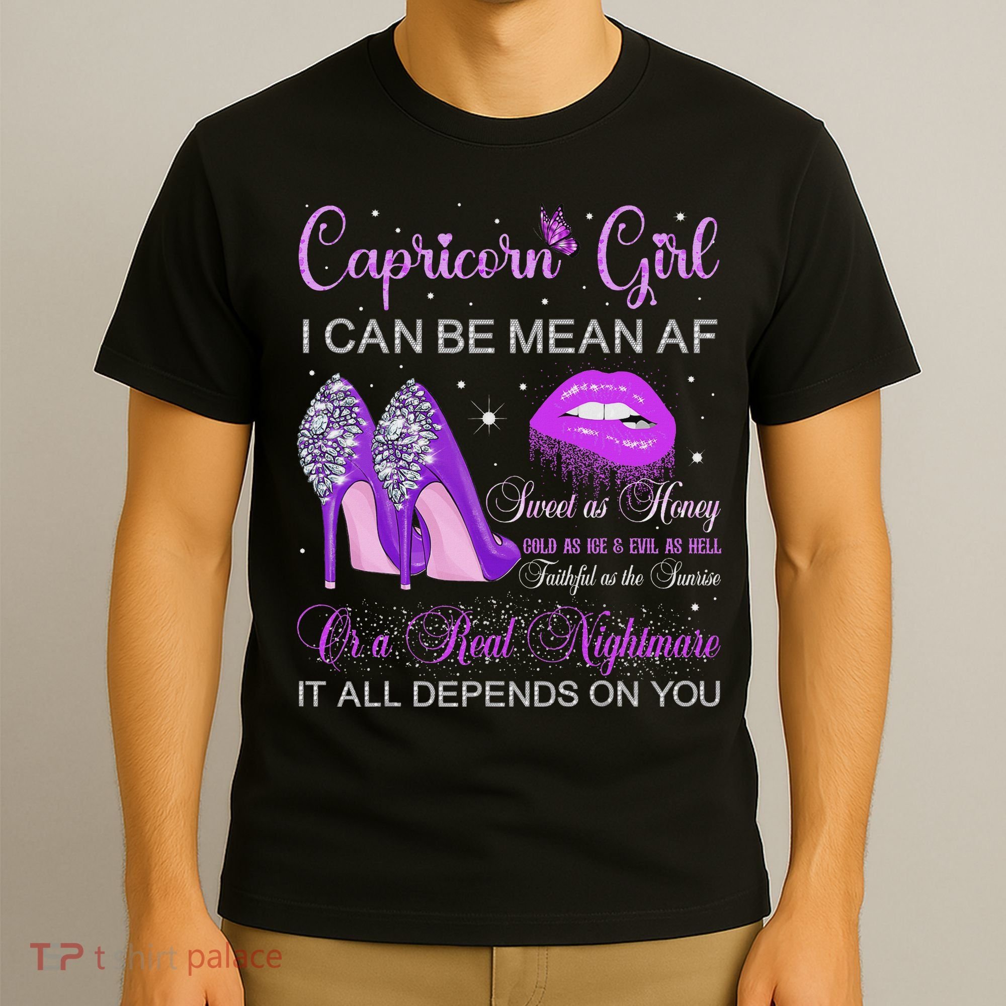 Capricorn Girl Birthday High Heels Dripping Lips Butterfly T-Shirt