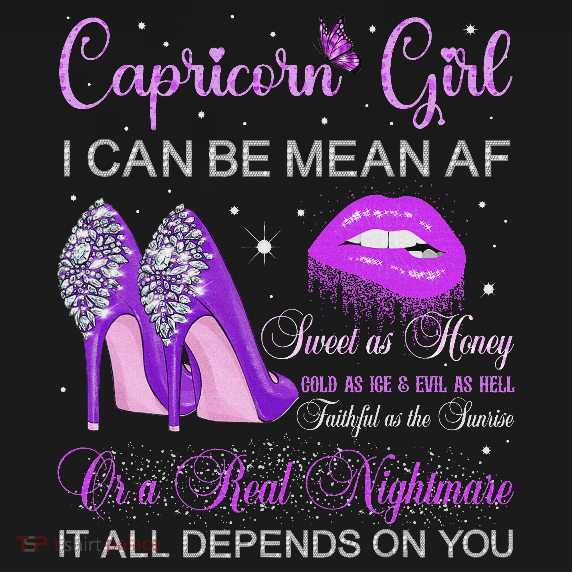 Capricorn Girl Birthday High Heels Dripping Lips Butterfly T-Shirt