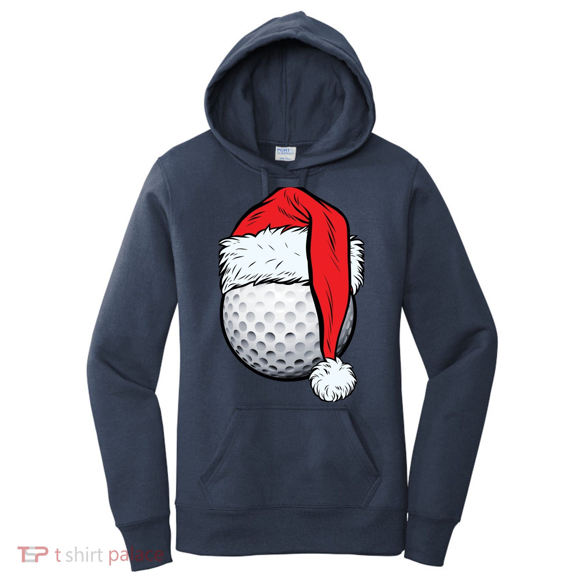 Christmas Golf Ball Santa Hat Funny Sport Xmas Women's Hoodie