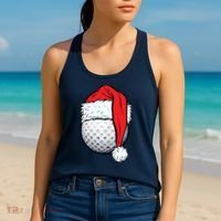 Christmas Golf Ball Santa Hat Funny Sport Xmas Women's Tank Top thumb 2