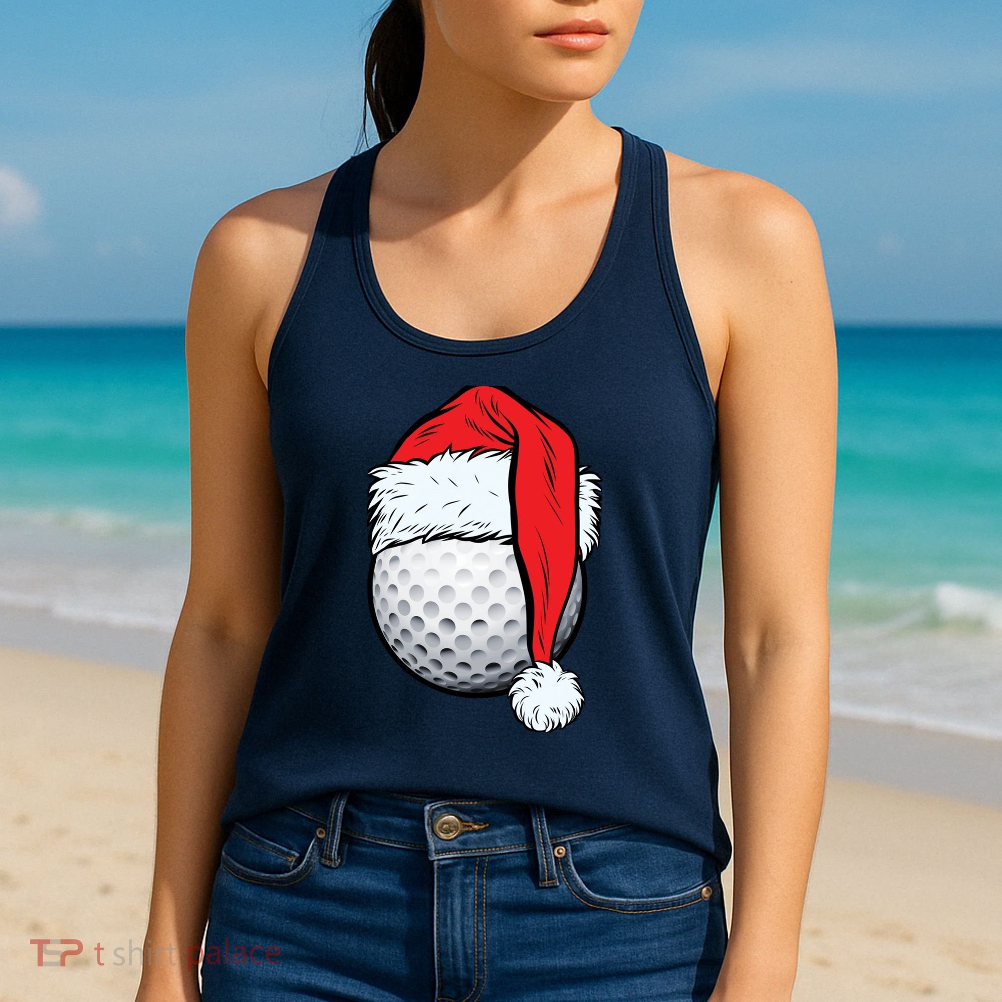 Christmas Golf Ball Santa Hat Funny Sport Xmas Women's Tank Top