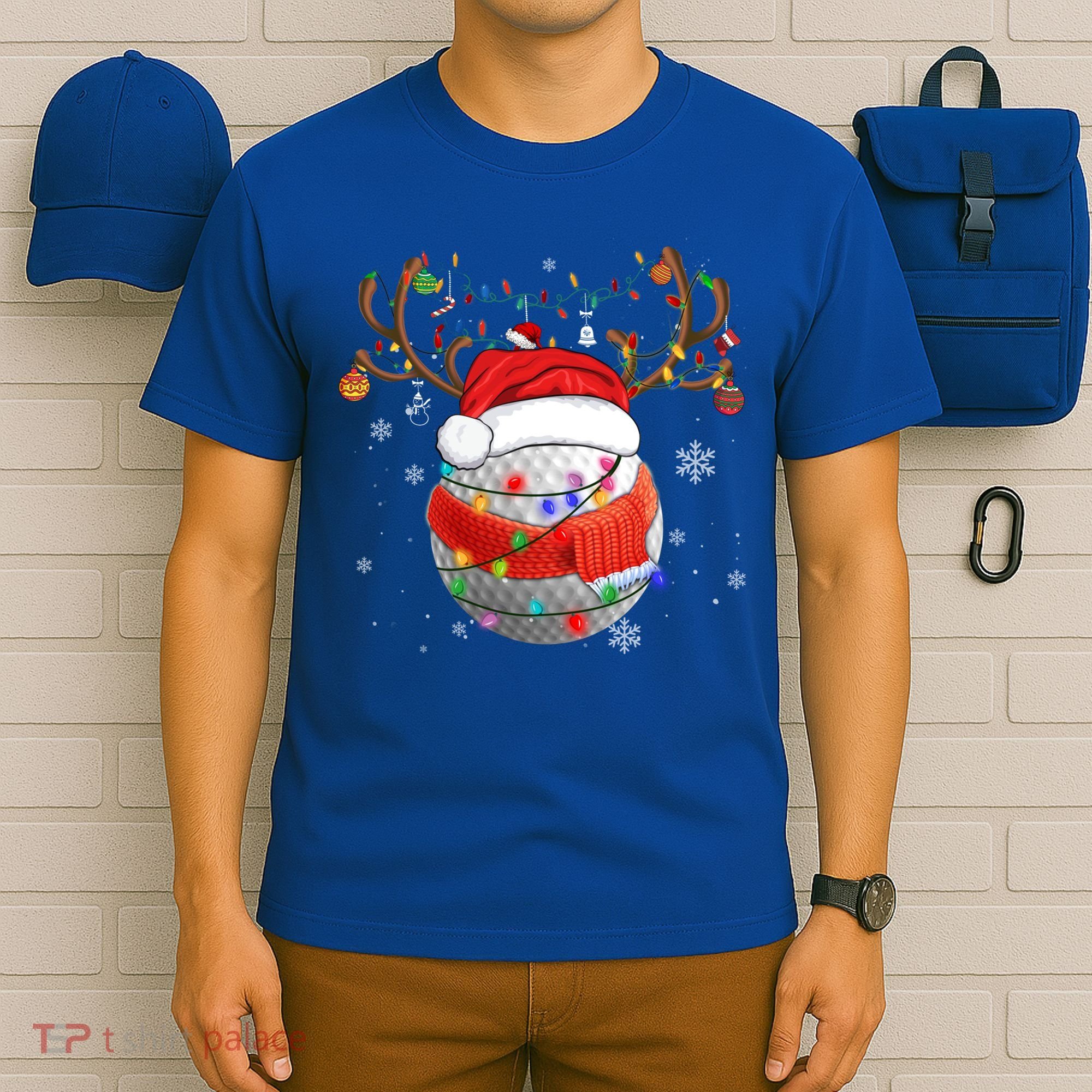 Christmas Golf Ball Santa Hat Funny Xmas Pajama Matching Cool Gift T-Shirt