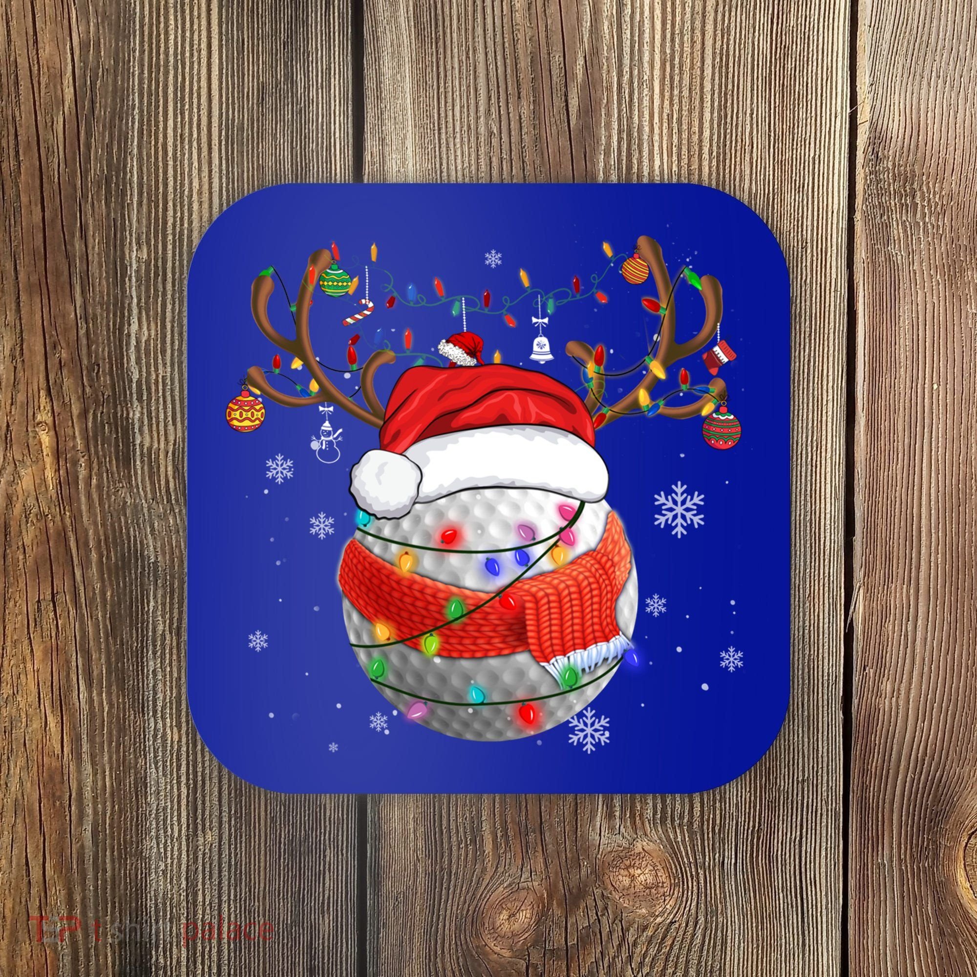 Christmas Golf Ball Santa Hat Funny Xmas Pajama Matching Cool Gift Coaster