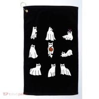 Cute Ghost Cat Funny Halloween Outfit Costumes Black Cat Golf Towel thumb 0