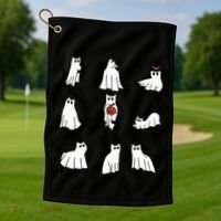 Cute Ghost Cat Funny Halloween Outfit Costumes Black Cat Golf Towel thumb 1
