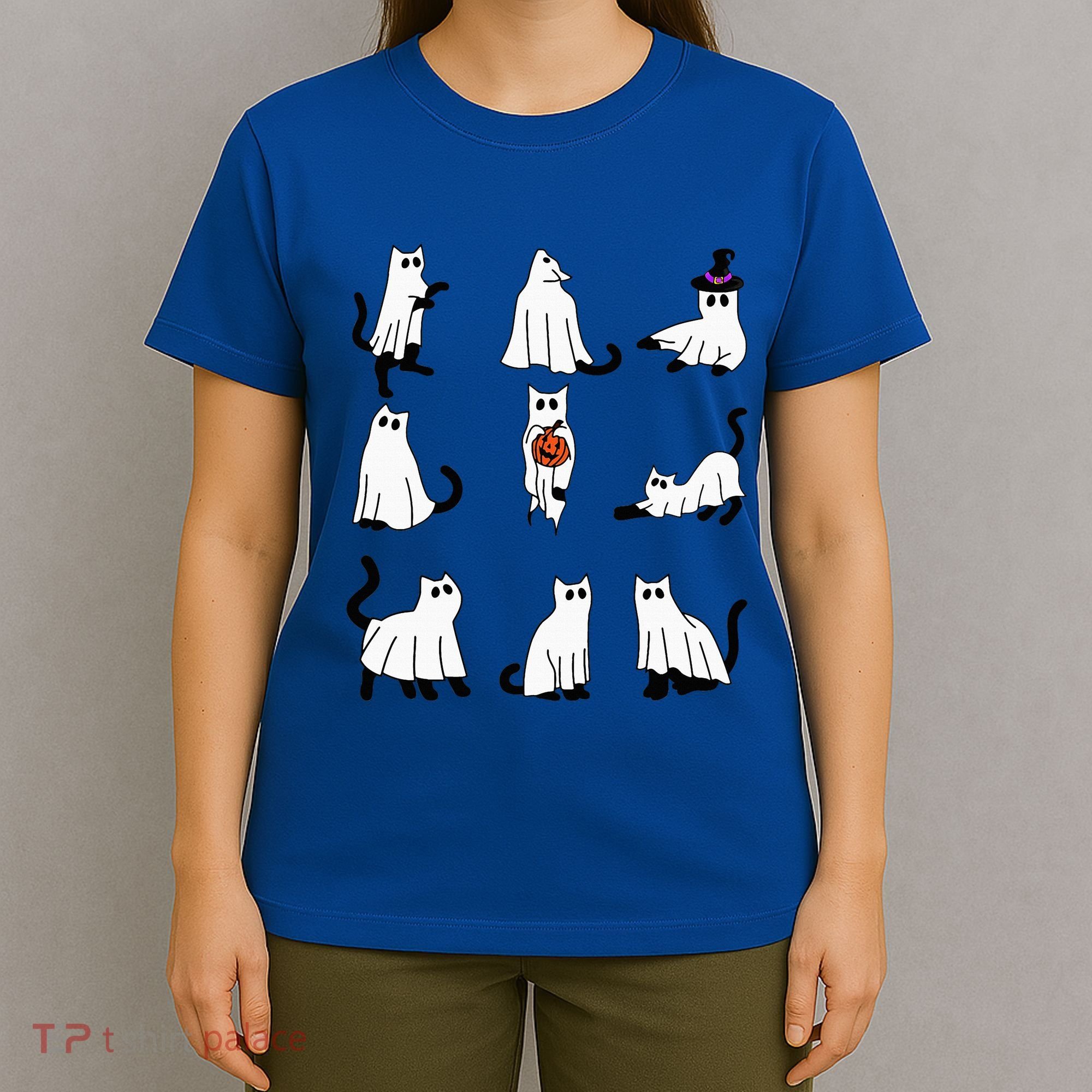 Cute Ghost Cat Funny Halloween Outfit Costumes Black Cat T-Shirt