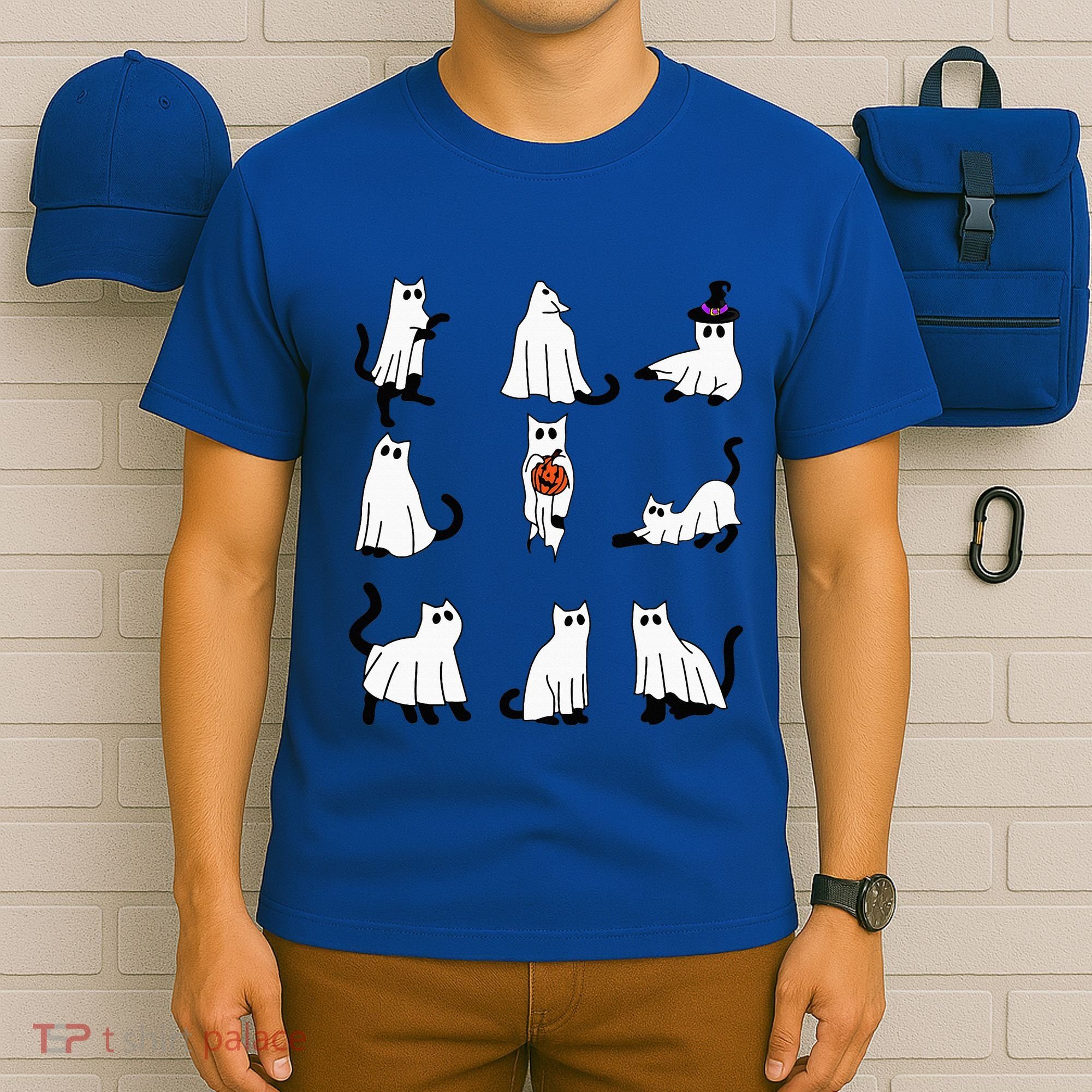 Cute Ghost Cat Funny Halloween Outfit Costumes Black Cat T-Shirt