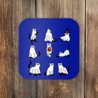 Cute Ghost Cat Funny Halloween Outfit Costumes Black Cat Coaster thumb 0