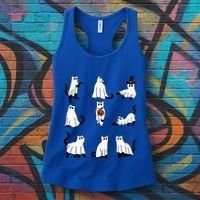 Cute Ghost Cat Funny Halloween Outfit Costumes Black Cat Women's Tank Top thumb 3