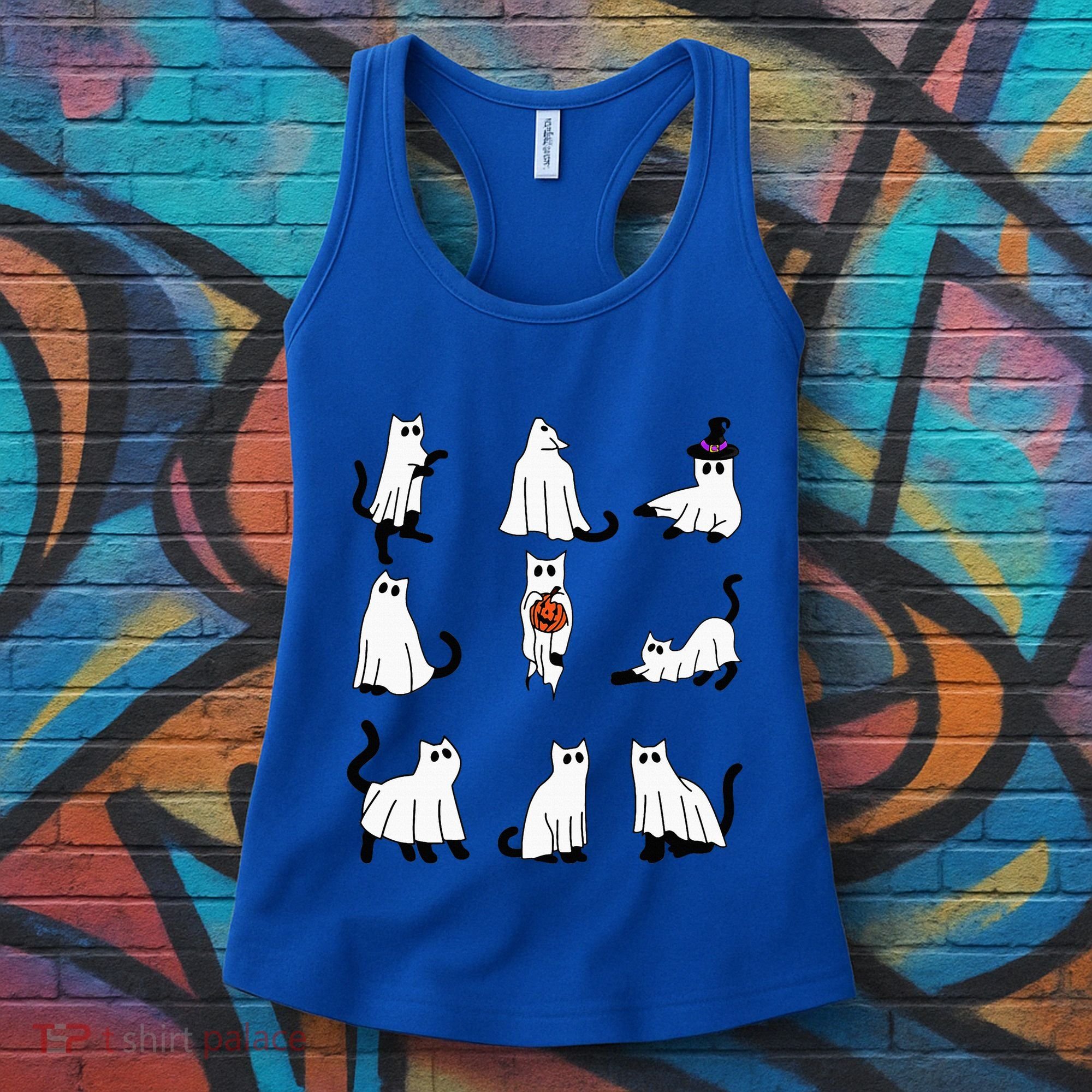 Cute Ghost Cat Funny Halloween Outfit Costumes Black Cat Women's Tank Top