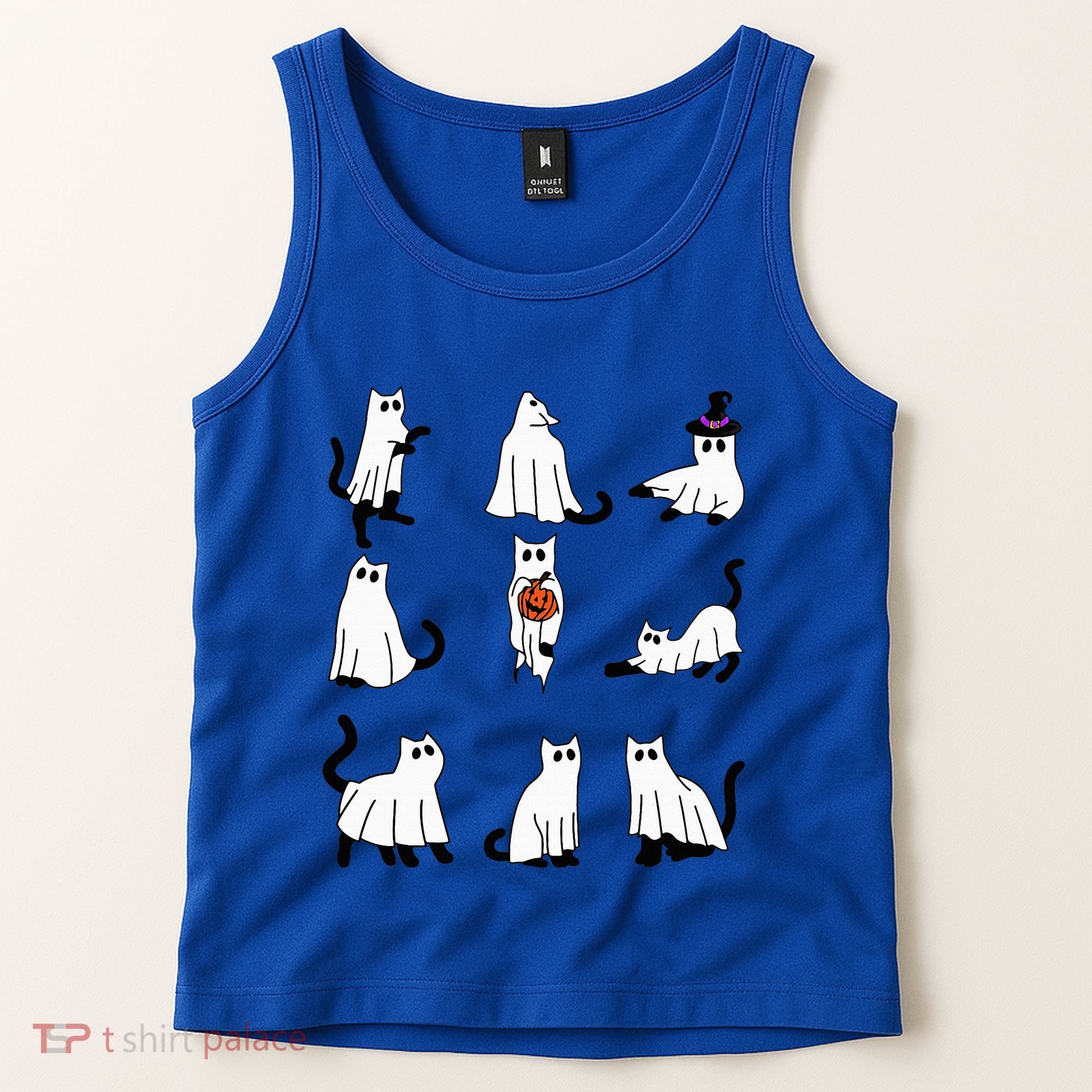 Cute Ghost Cat Funny Halloween Outfit Costumes Black Cat Tank Top