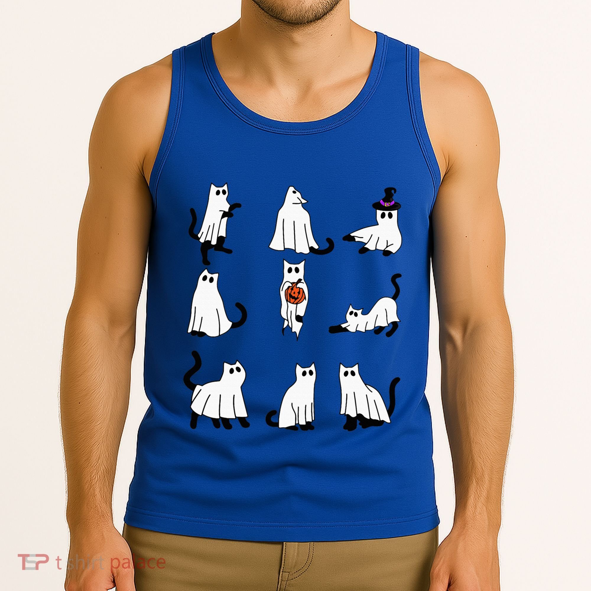 Cute Ghost Cat Funny Halloween Outfit Costumes Black Cat Tank Top