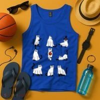 Cute Ghost Cat Funny Halloween Outfit Costumes Black Cat Tank Top thumb 4