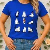 Cute Ghost Cat Funny Halloween Outfit Costumes Black Cat Women's T-Shirt thumb 2