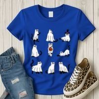 Cute Ghost Cat Funny Halloween Outfit Costumes Black Cat Women's T-Shirt thumb 3