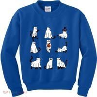 Cute Ghost Cat Funny Halloween Outfit Costumes Black Cat Kids Sweatshirt thumb 0