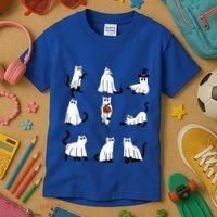 Cute Ghost Cat Funny Halloween Outfit Costumes Black Cat Kids T-Shirt thumb 3