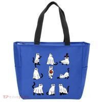 Cute Ghost Cat Funny Halloween Outfit Costumes Black Cat Tote Bag thumb 0