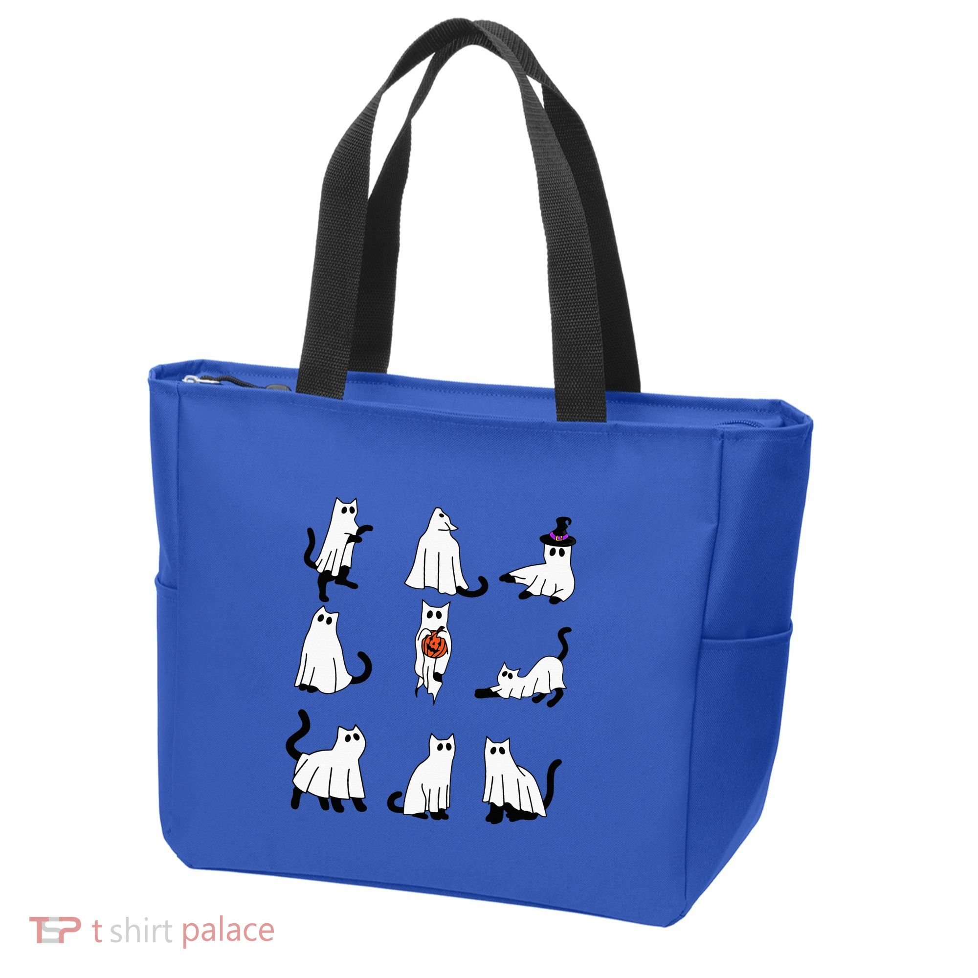 Cute Ghost Cat Funny Halloween Outfit Costumes Black Cat Tote Bag