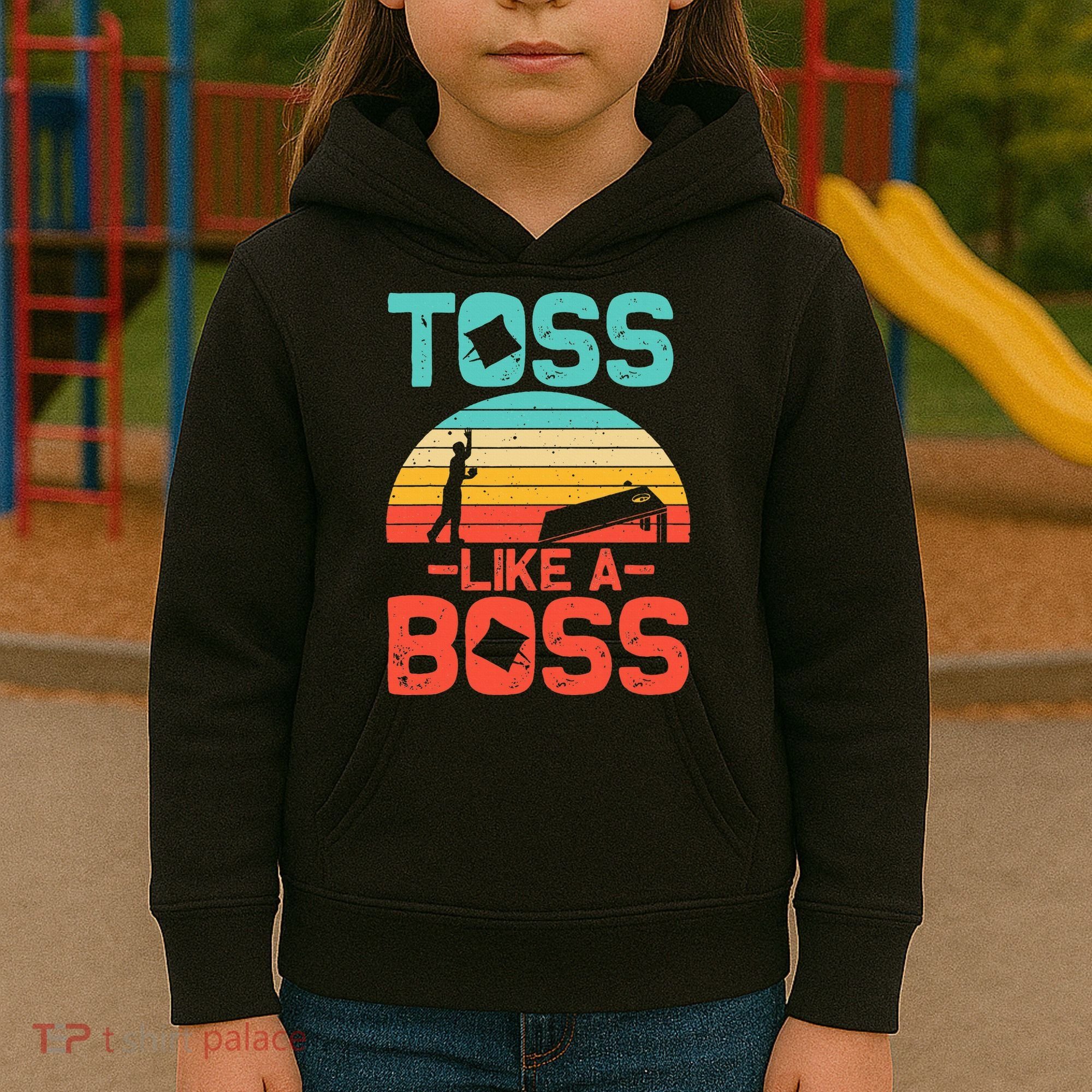 Cornhole Gift Cool Cornhole Toss Like A Boss Kids Hoodie