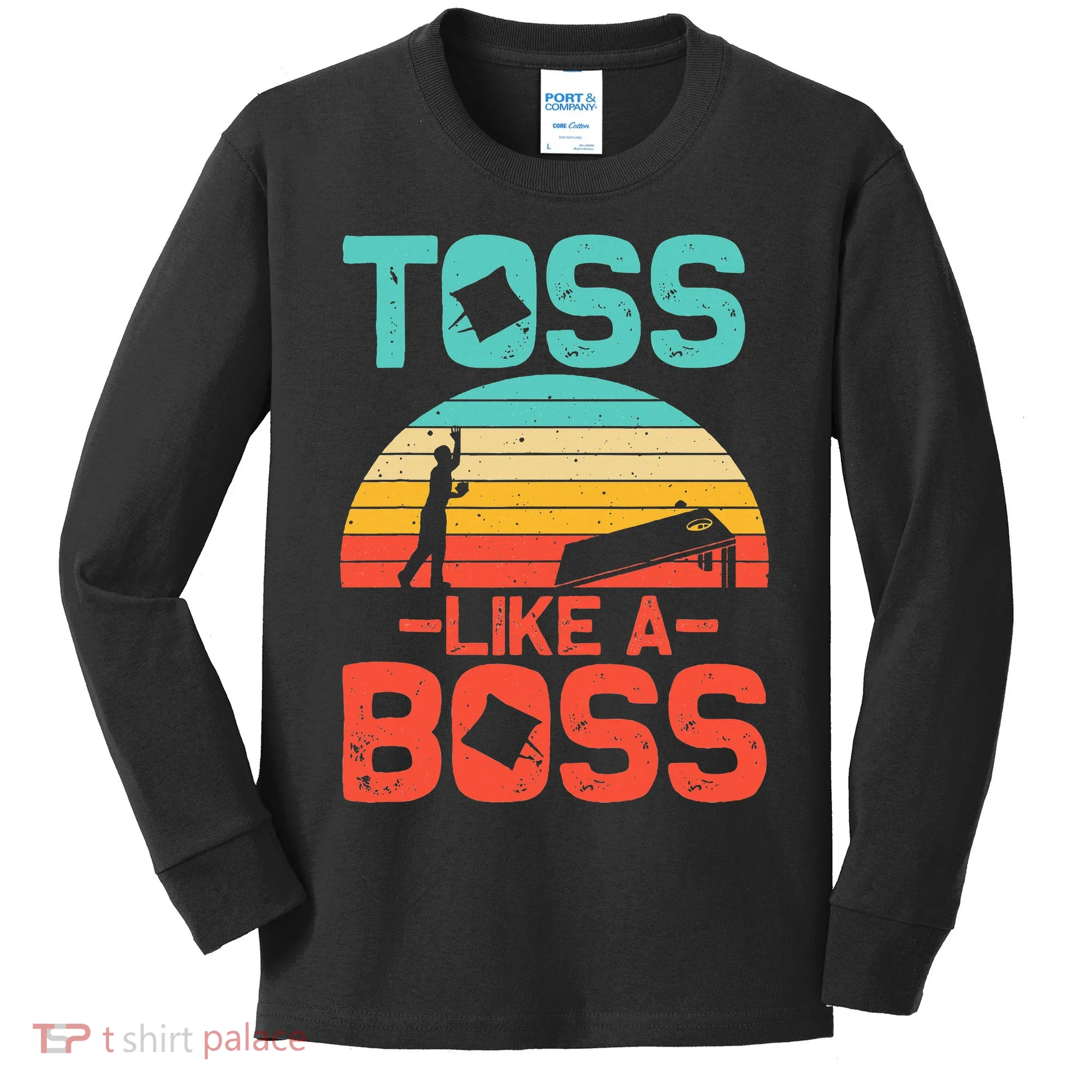 Cornhole Gift Cool Cornhole Toss Like A Boss Kids Long Sleeve Shirt