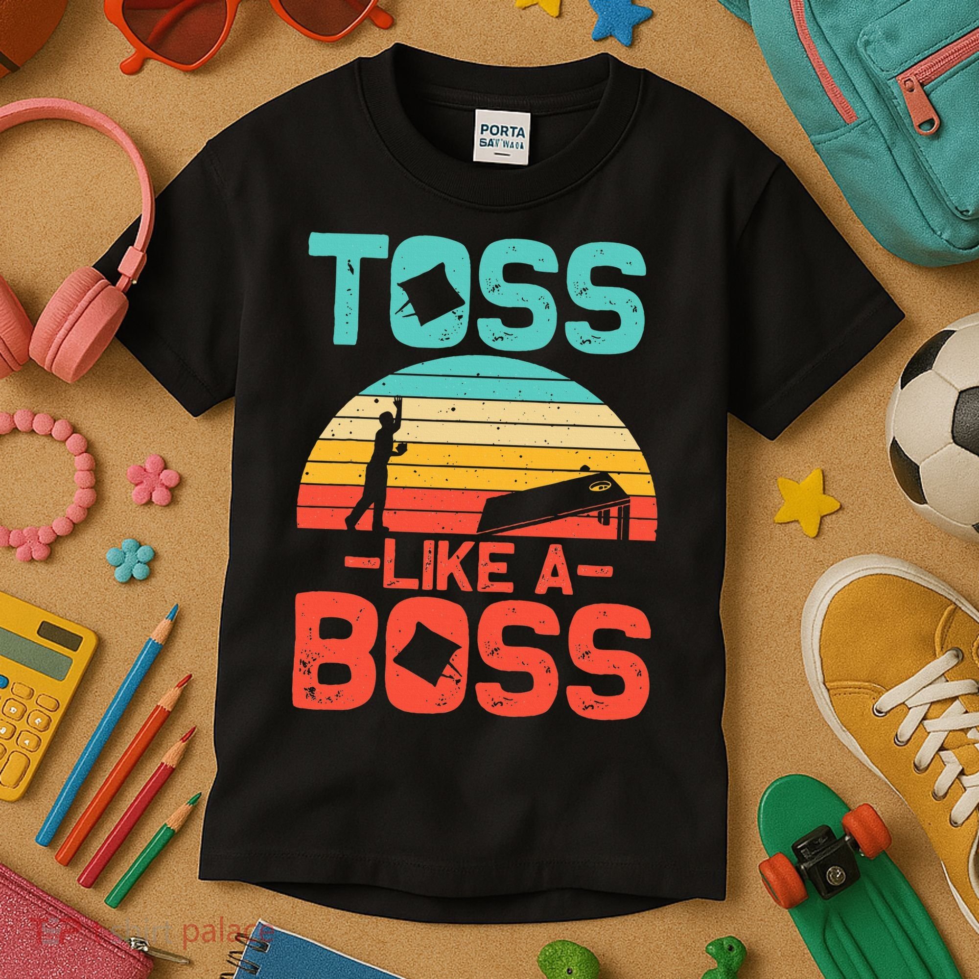 Cornhole Gift Cool Cornhole Toss Like A Boss Kids T-Shirt
