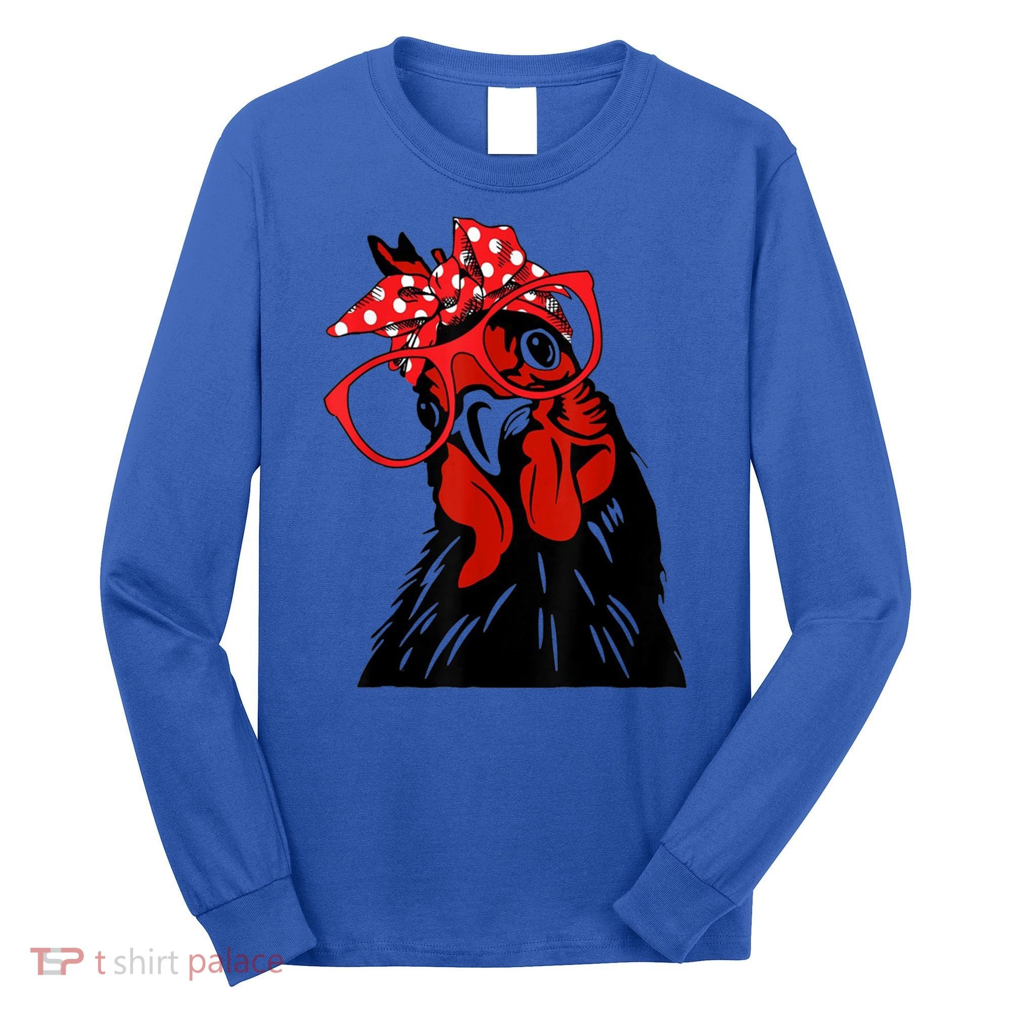Cute Girl Chicken With Bandana Headband And Glasses Cool Gift Long Sleeve Shirt