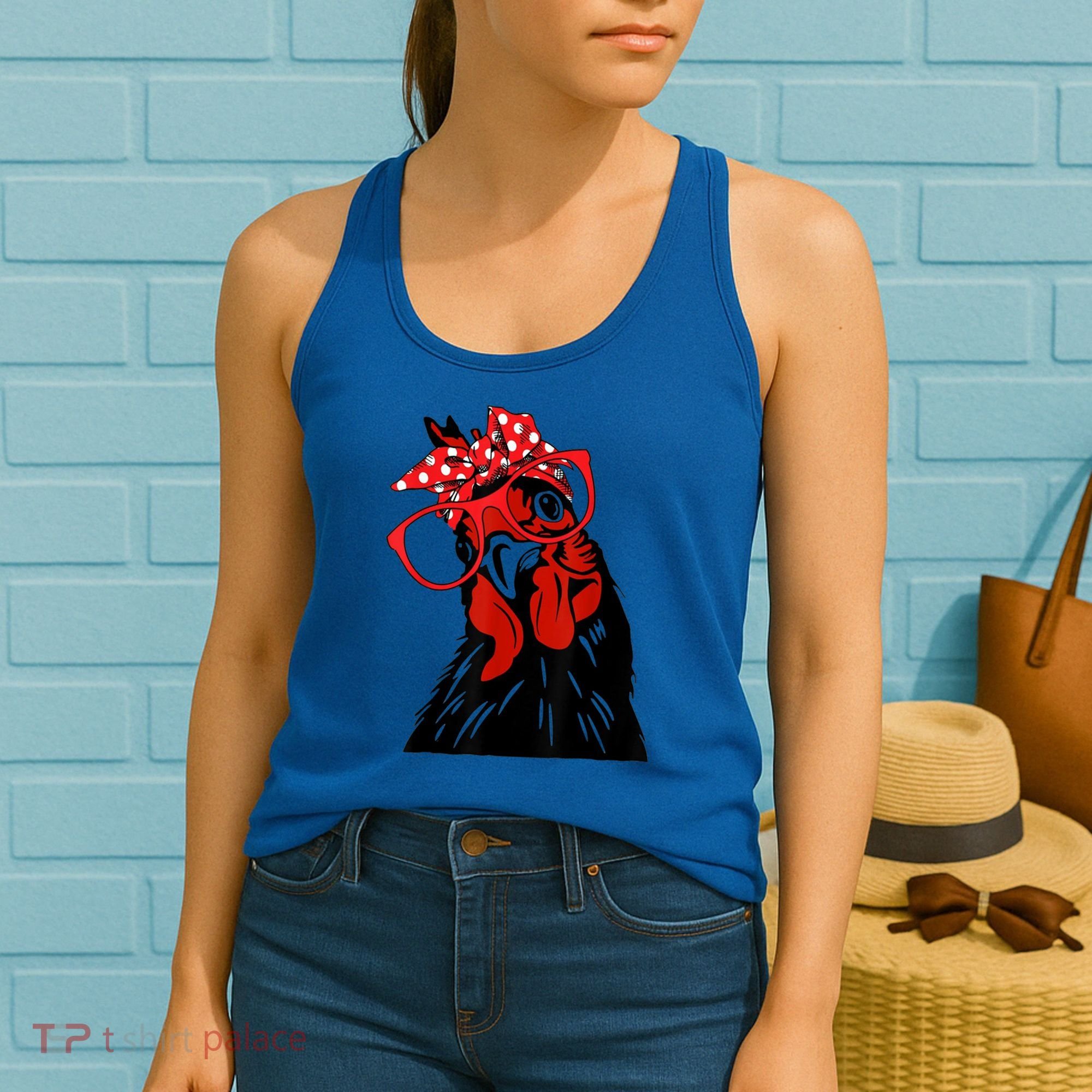 Cute Girl Chicken With Bandana Headband And Glasses Cool Gift Women's Tank Top
