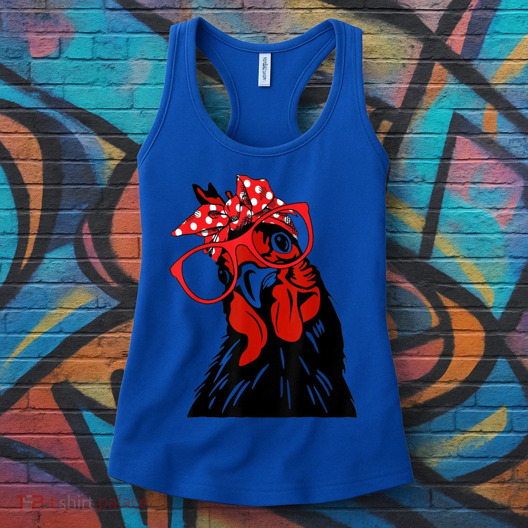 Cute Girl Chicken With Bandana Headband And Glasses Cool Gift Women's Tank Top