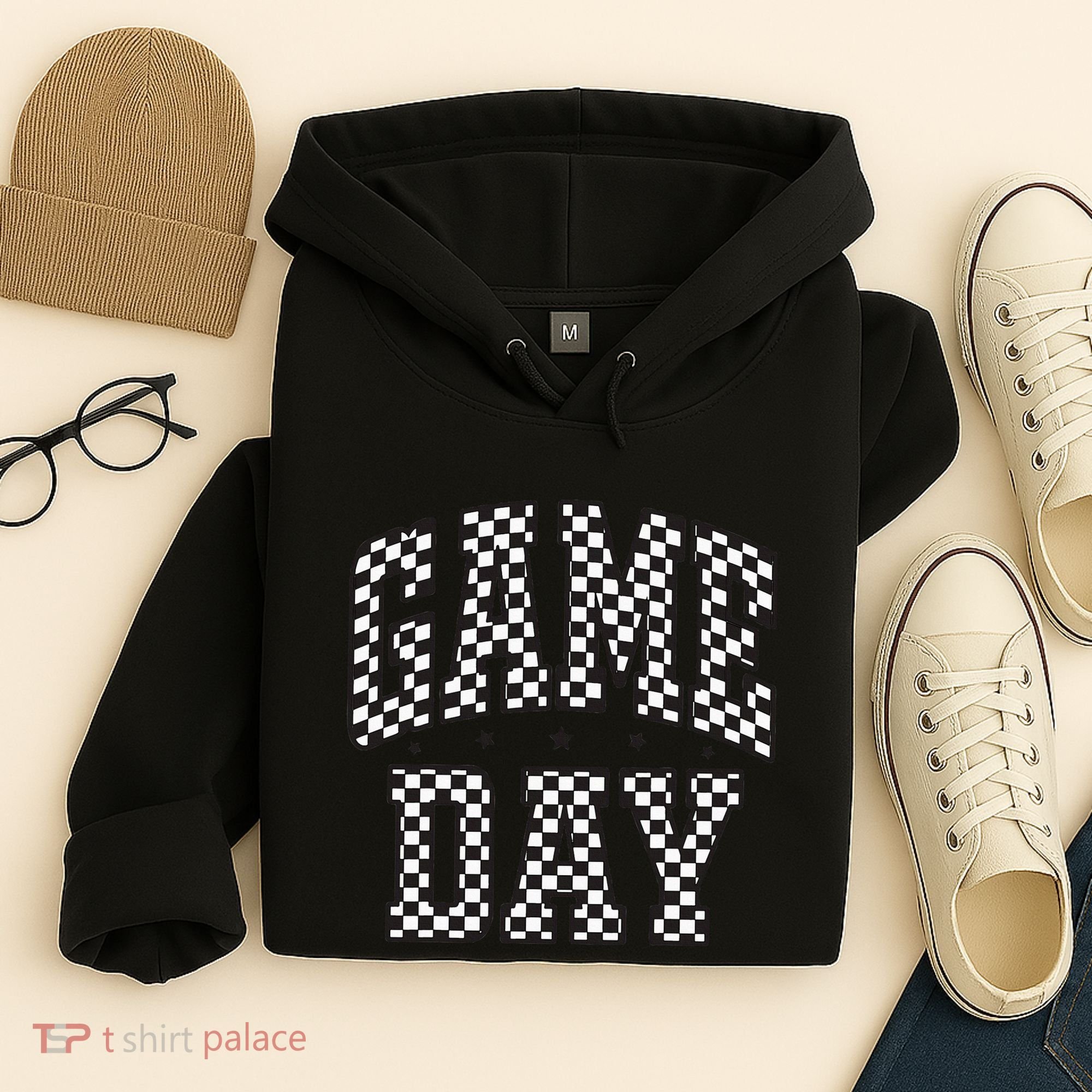 Checkered Game Day Football Black White Gift Hoodie
