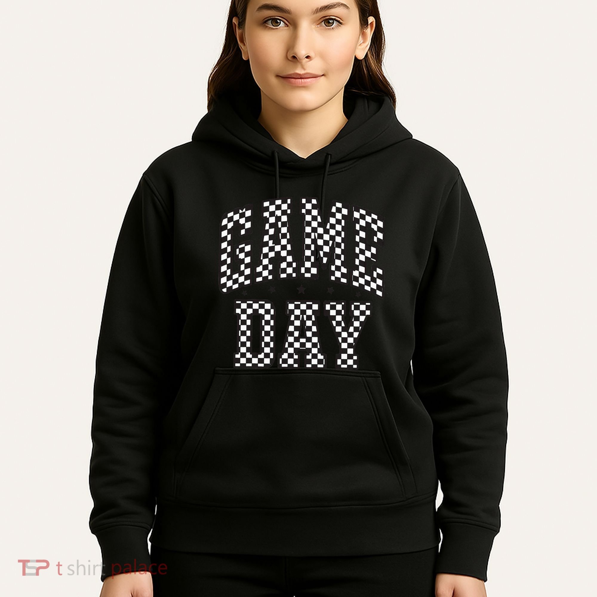 Checkered Game Day Football Black White Gift Hoodie