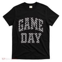 Checkered Game Day Football Black White Gift T-Shirt thumb 0