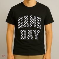 Checkered Game Day Football Black White Gift T-Shirt thumb 3