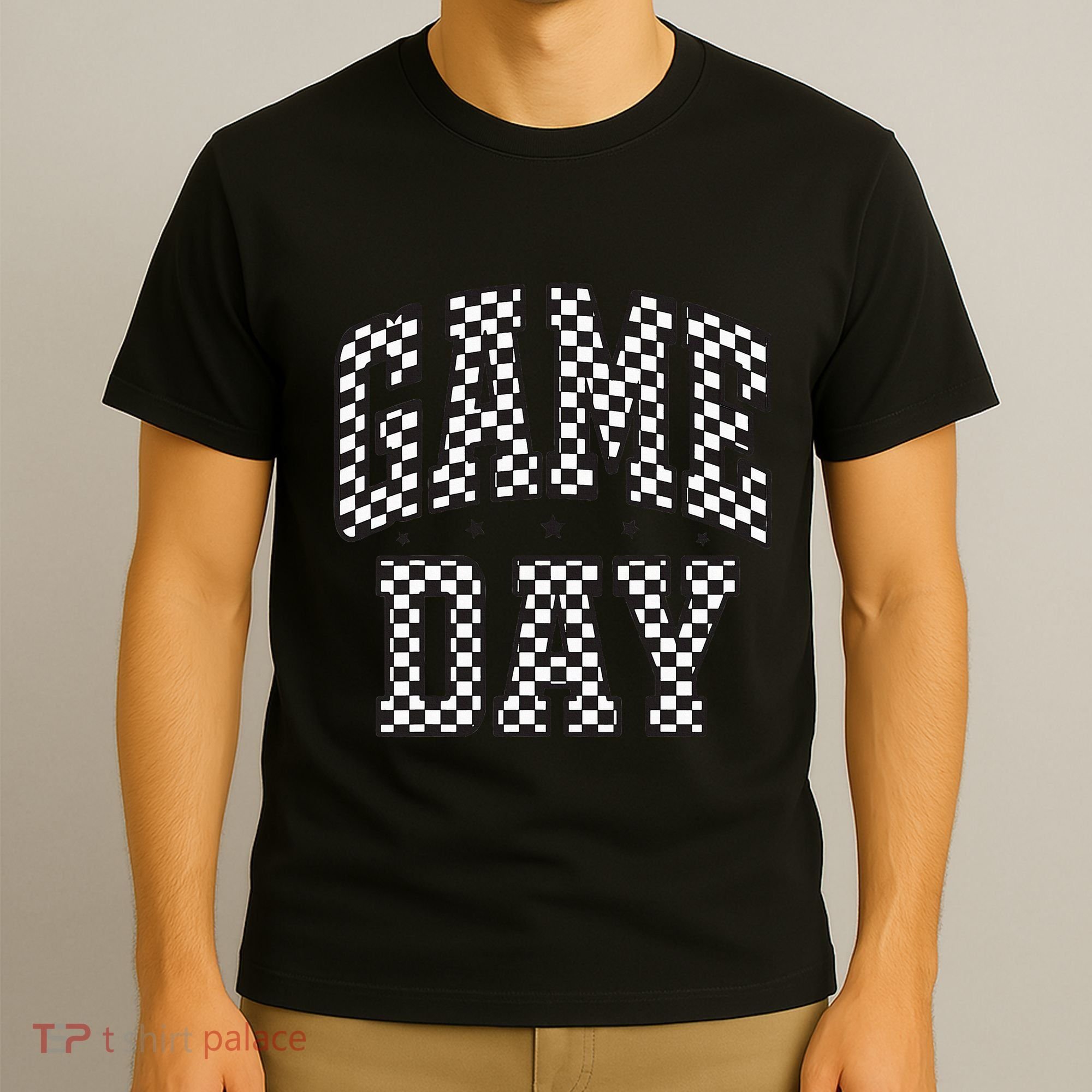 Checkered Game Day Football Black White Gift T-Shirt