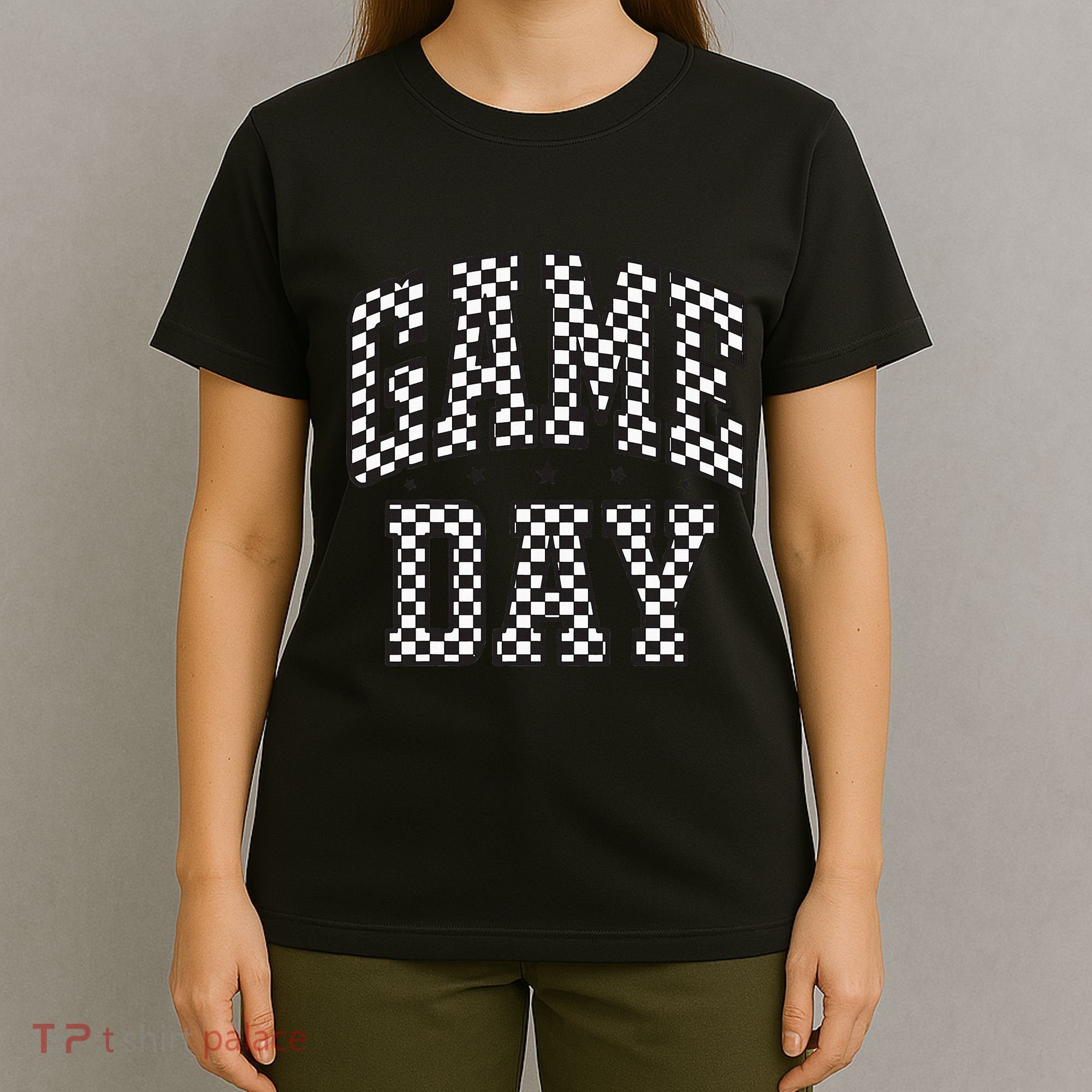 Checkered Game Day Football Black White Gift T-Shirt