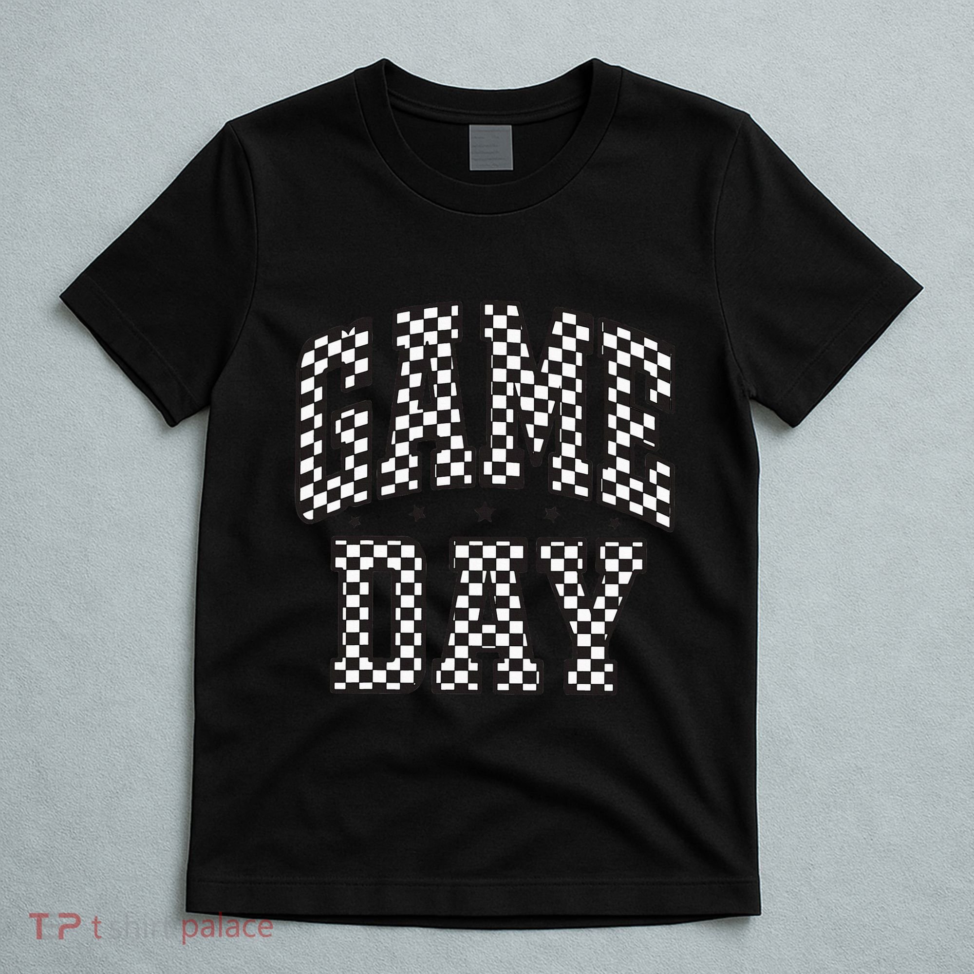 Checkered Game Day Football Black White Gift T-Shirt