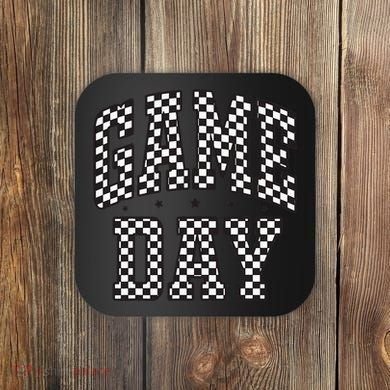 Checkered Game Day Football Black White Gift Coaster
