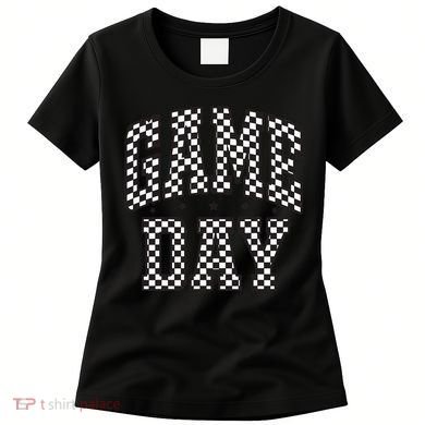 Checkered Game Day Football Black White Gift Women's T-Shirt