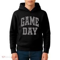 Checkered Game Day Football Black White Gift Kids Hoodie thumb 4