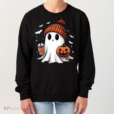 Cute Ghost Drinking Coffee Halloween Ghost Ice Coffee Women Long Sleeve Women's Sweatshirt