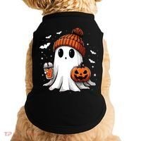 Cute Ghost Drinking Coffee Halloween Ghost Ice Coffee Women Long Sleeve Doggie Tank thumb 0
