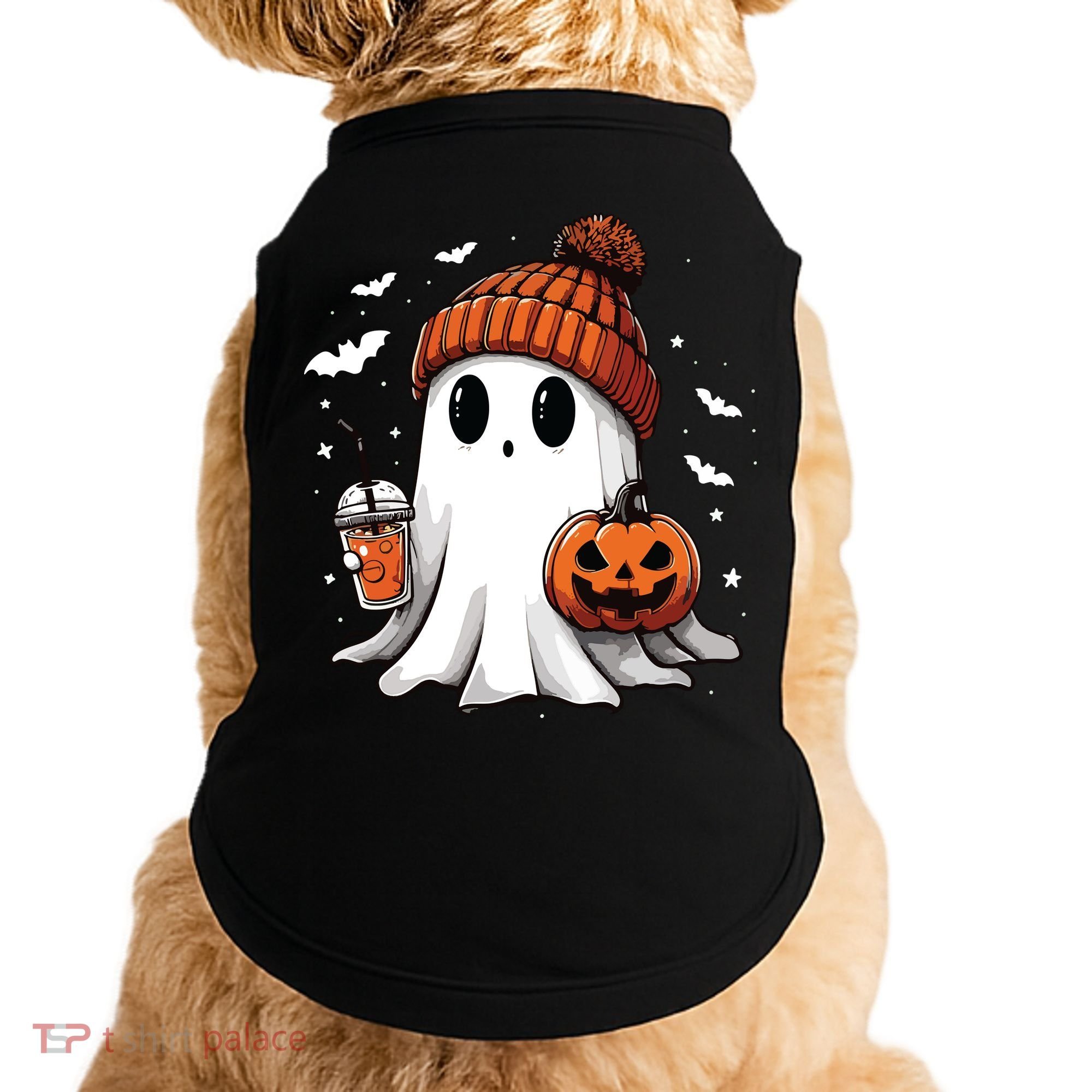 Cute Ghost Drinking Coffee Halloween Ghost Ice Coffee Women Long Sleeve Doggie Tank
