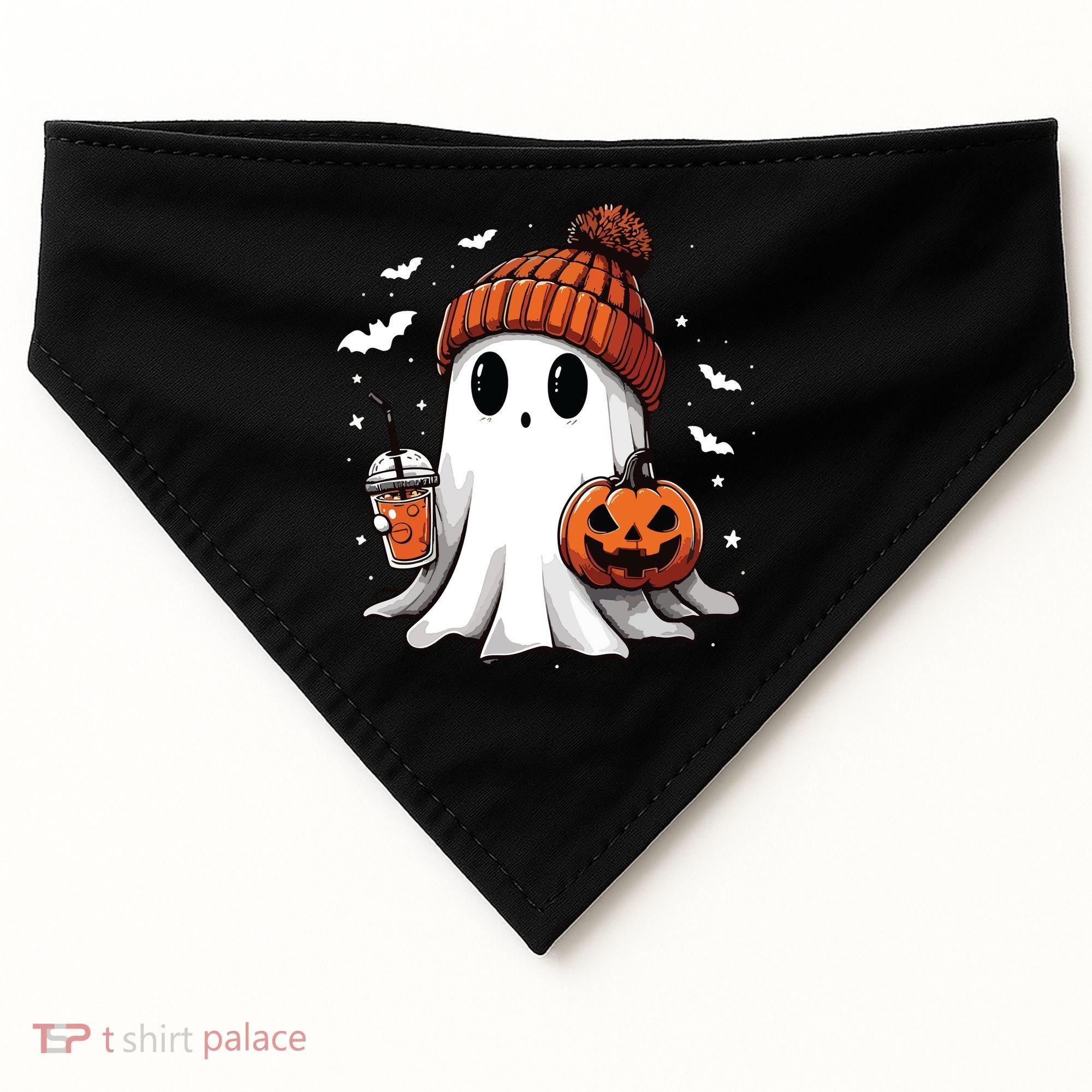 Cute Ghost Drinking Coffee Halloween Ghost Ice Coffee Women Long Sleeve USA-Made Doggie Bandana
