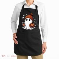 Cute Ghost Drinking Coffee Halloween Ghost Ice Coffee Women Long Sleeve Apron thumb 2
