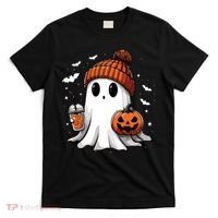Cute Ghost Drinking Coffee Halloween Ghost Ice Coffee Women Long Sleeve T-Shirt thumb 0