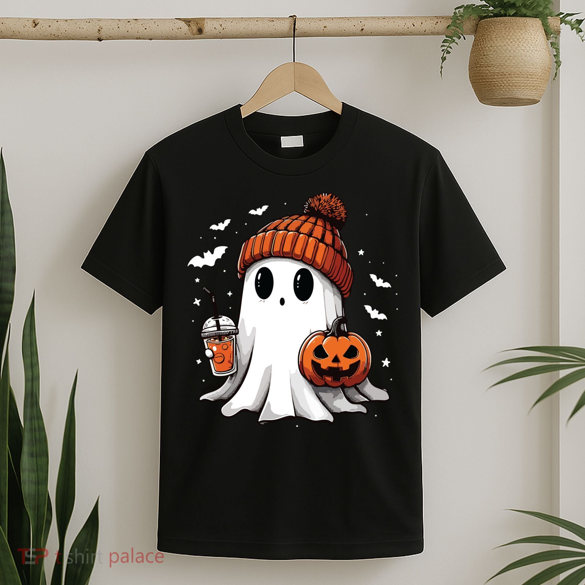 Cute Ghost Drinking Coffee Halloween Ghost Ice Coffee Women Long Sleeve T-Shirt
