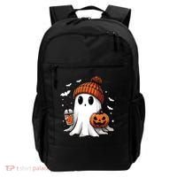 Cute Ghost Drinking Coffee Halloween Ghost Ice Coffee Women Long Sleeve Backpack thumb 0